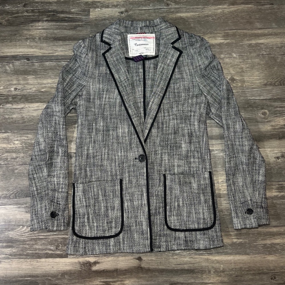 Cartonnier Anthropologie Tweed Size 2 Black White Contrast Trim Tailored Jacket‎